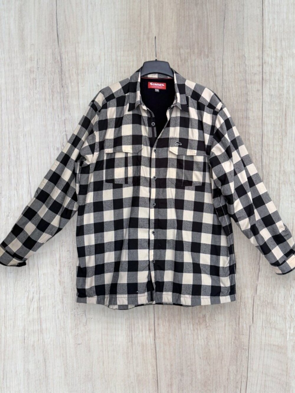 Simms Coldweather Flannel Shirt Jacket Navy Buffalo Check Fleece Lined Mens XXL